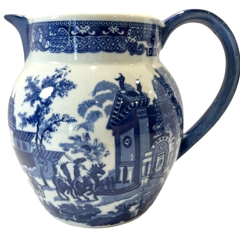 Vintage Flow Blue  Ironstone Pitcher Victoria Ware  England Asian Motif 6.5" - Picture 2 of 4